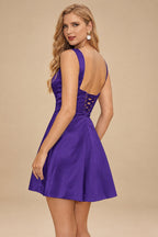 Rutipo Regency A-line Square Neckline Satin Short/Mini Homecoming Dress
