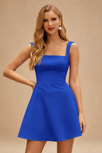 Rutipo Royal Blue A-line Square Neckline Satin Short/Mini Homecoming Dress