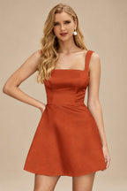 Rutipo Rust A-line Square Neckline Satin Short/Mini Homecoming Dress