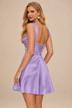 Rutipo Tahiti A-line Square Neckline Satin Short/Mini Homecoming Dress