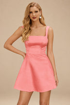 Rutipo Watermelon A-line Square Neckline Satin Short/Mini Homecoming Dress