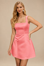 Rutipo Watermelon A-line Square Neckline Satin Short/Mini Homecoming Dress