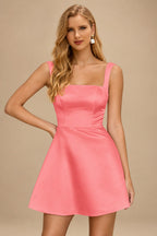 Rutipo Watermelon A-line Square Neckline Satin Short/Mini Homecoming Dress