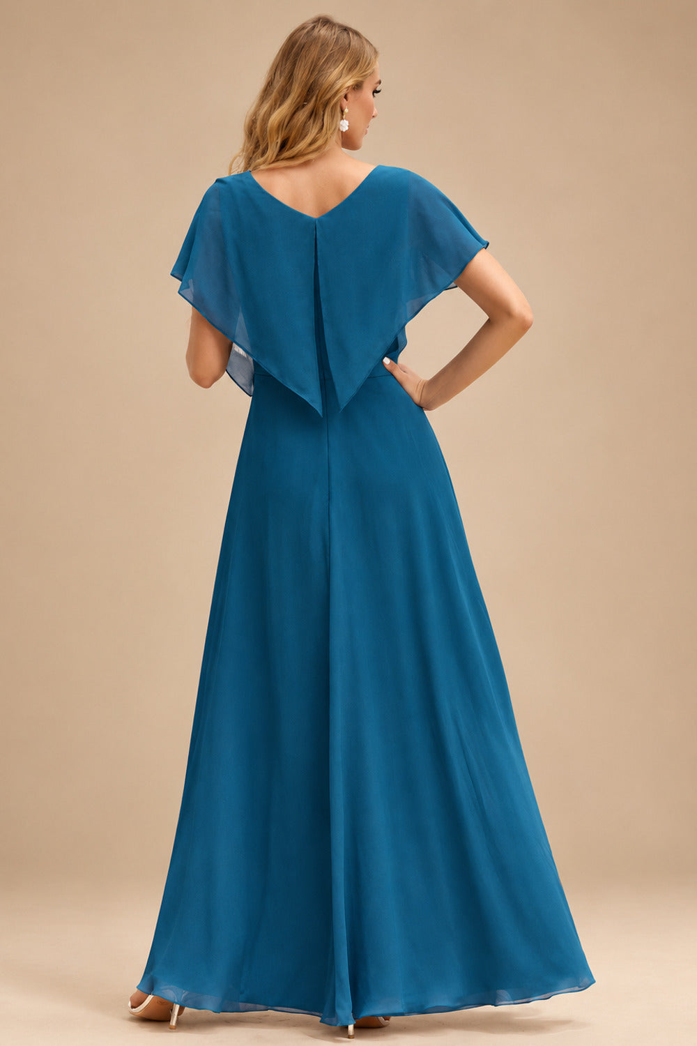 Rutipo Ink Blue Shiny Satin Fitted Cowl Neck Sweep Train Slit Prom Dress with Side Drape