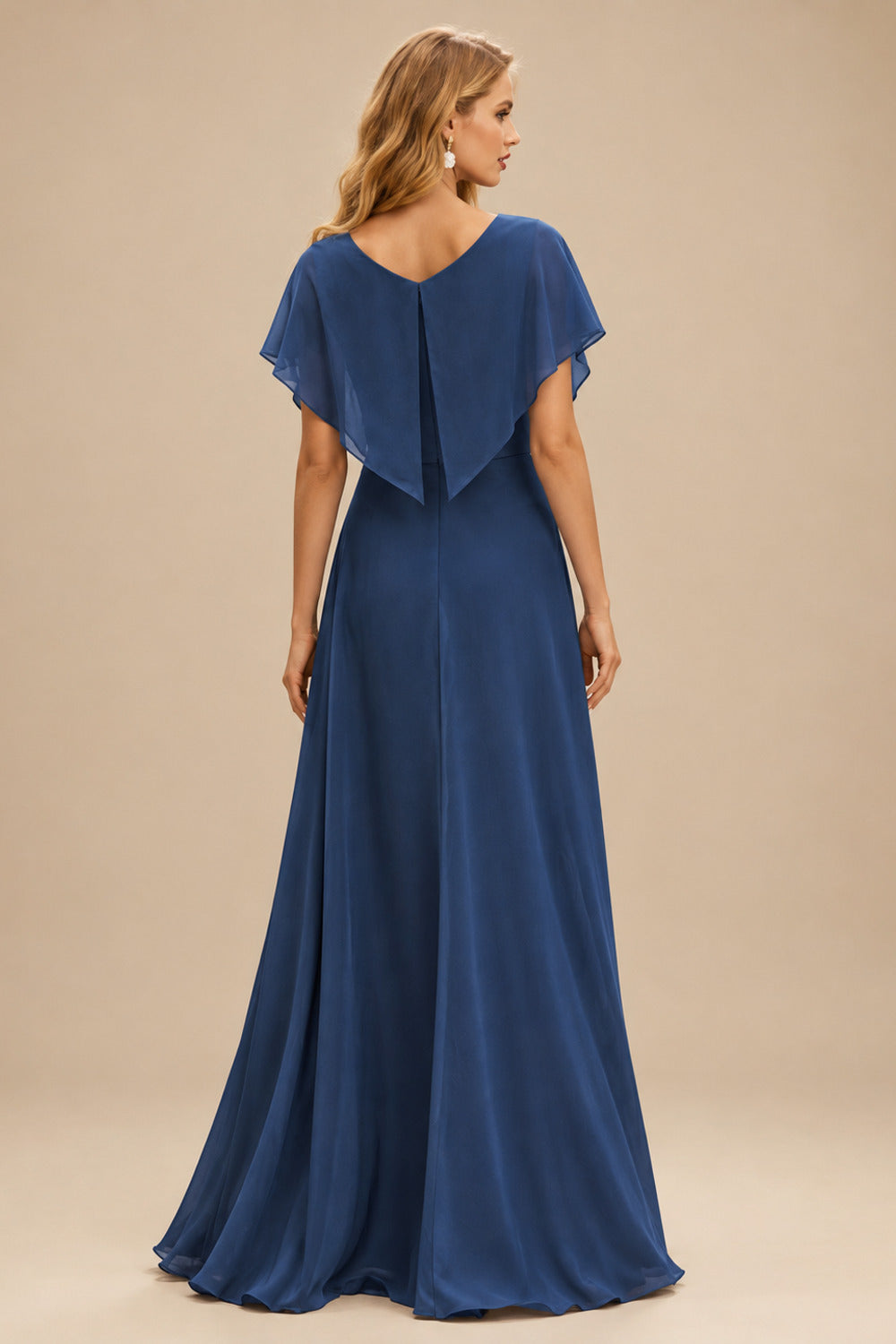 Rutipo Navy Blue Fitted Applique V Neck Silk like Satin Corset Slit Prom Dress with Side Draping