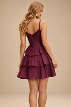 Rutipo Cabernet A-line Cowl Neck Tiered Flirty Ruffle Homecoming Dress