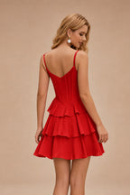 Rutipo Red A-line Cowl Neck Tiered Flirty Ruffle Homecoming Dress