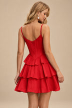 Rutipo Red A-line Cowl Neck Tiered Flirty Ruffle Homecoming Dress