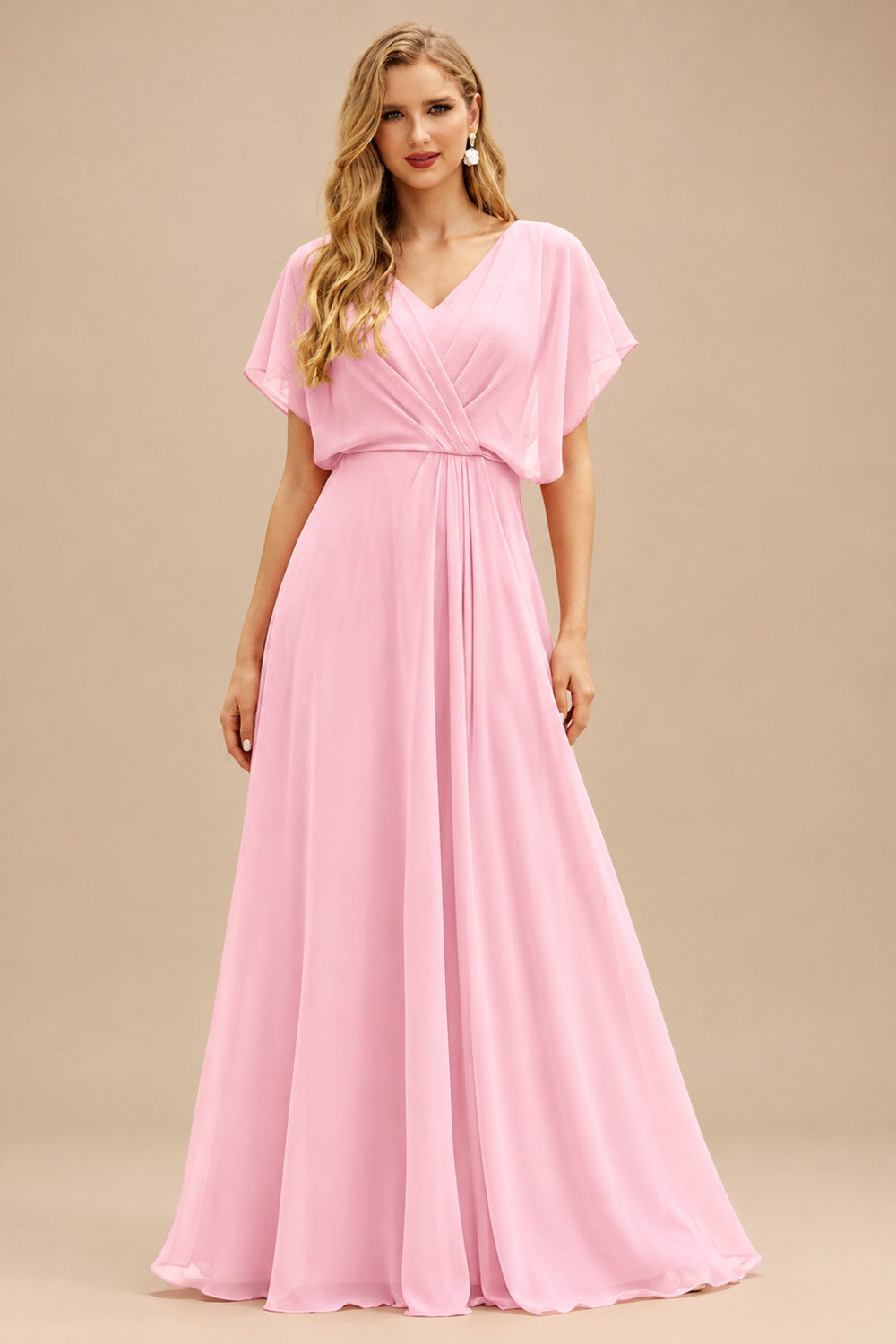 Rutipo Blushing Pink Floral A-line Floral Print Strapless Corset Tiered Ruffle Chiffon Prom Gown with Slit