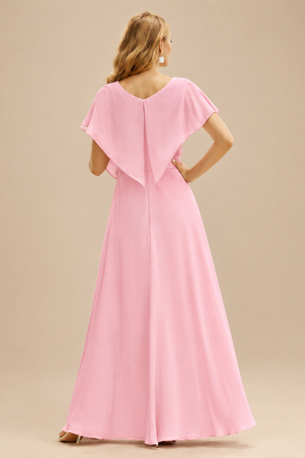 Rutipo Blushing Pink Floral A-line Floral Print Strapless Corset Tiered Ruffle Chiffon Prom Gown with Slit