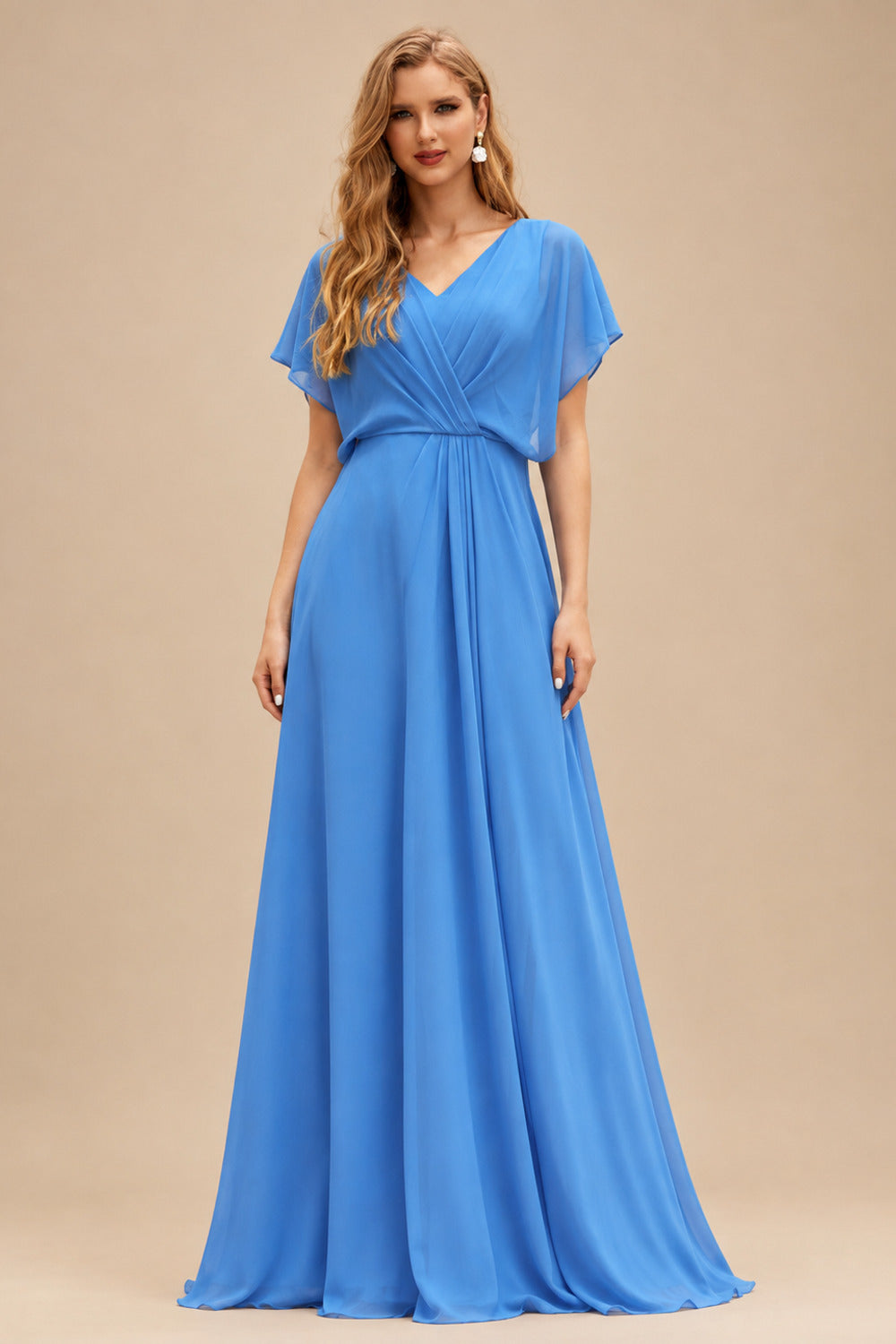 Rutipo Ocean Blue Floral A-line Floral Print Strapless Corset Tiered Ruffle Chiffon Prom Gown with Slit