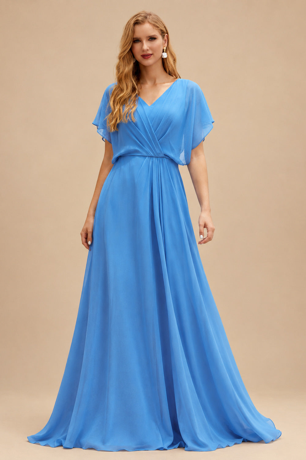 Rutipo Ocean Blue Floral A-line Floral Print Strapless Corset Tiered Ruffle Chiffon Prom Gown with Slit