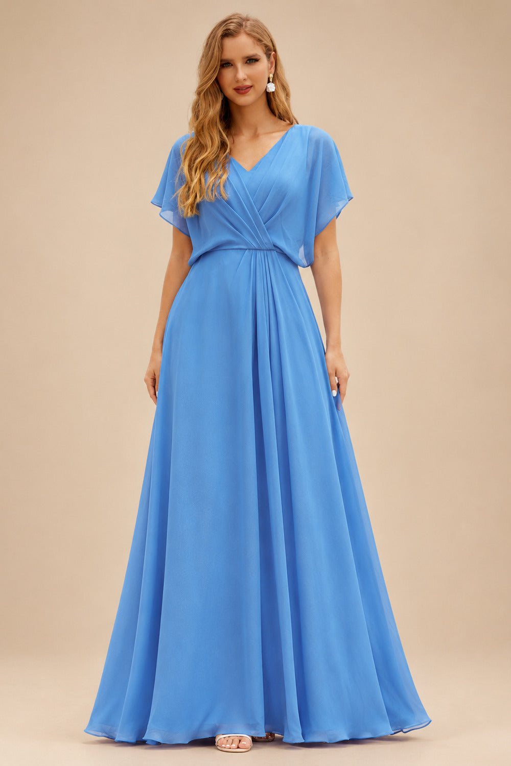 Rutipo Ocean Blue Floral A-line Floral Print Strapless Corset Tiered Ruffle Chiffon Prom Gown with Slit