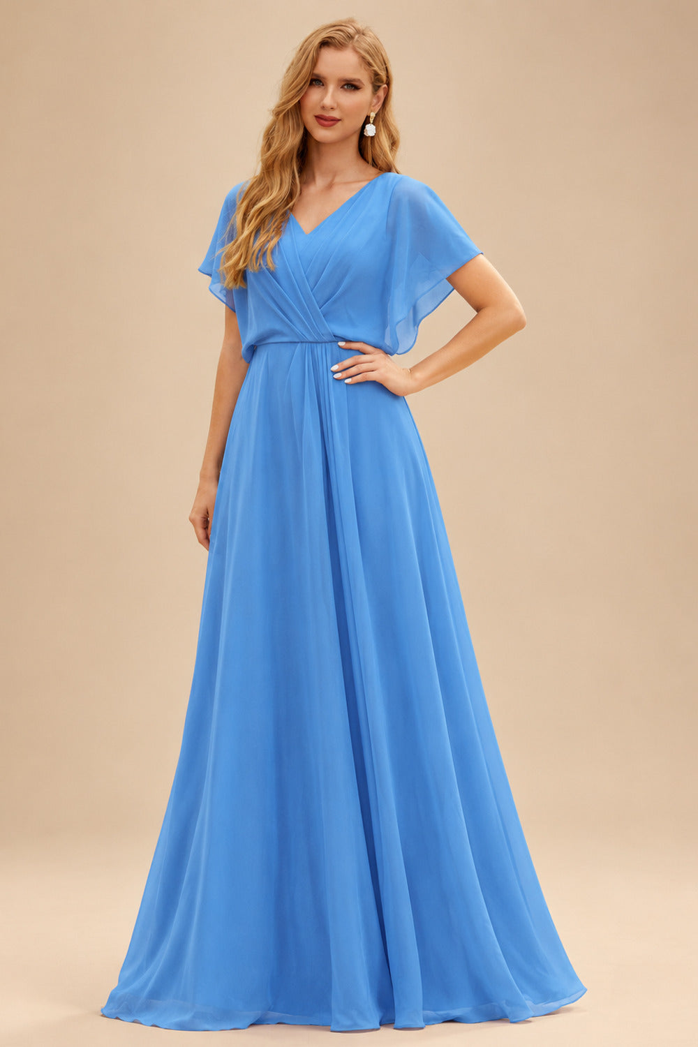 Rutipo Ocean Blue Floral A-line Floral Print Strapless Corset Tiered Ruffle Chiffon Prom Gown with Slit
