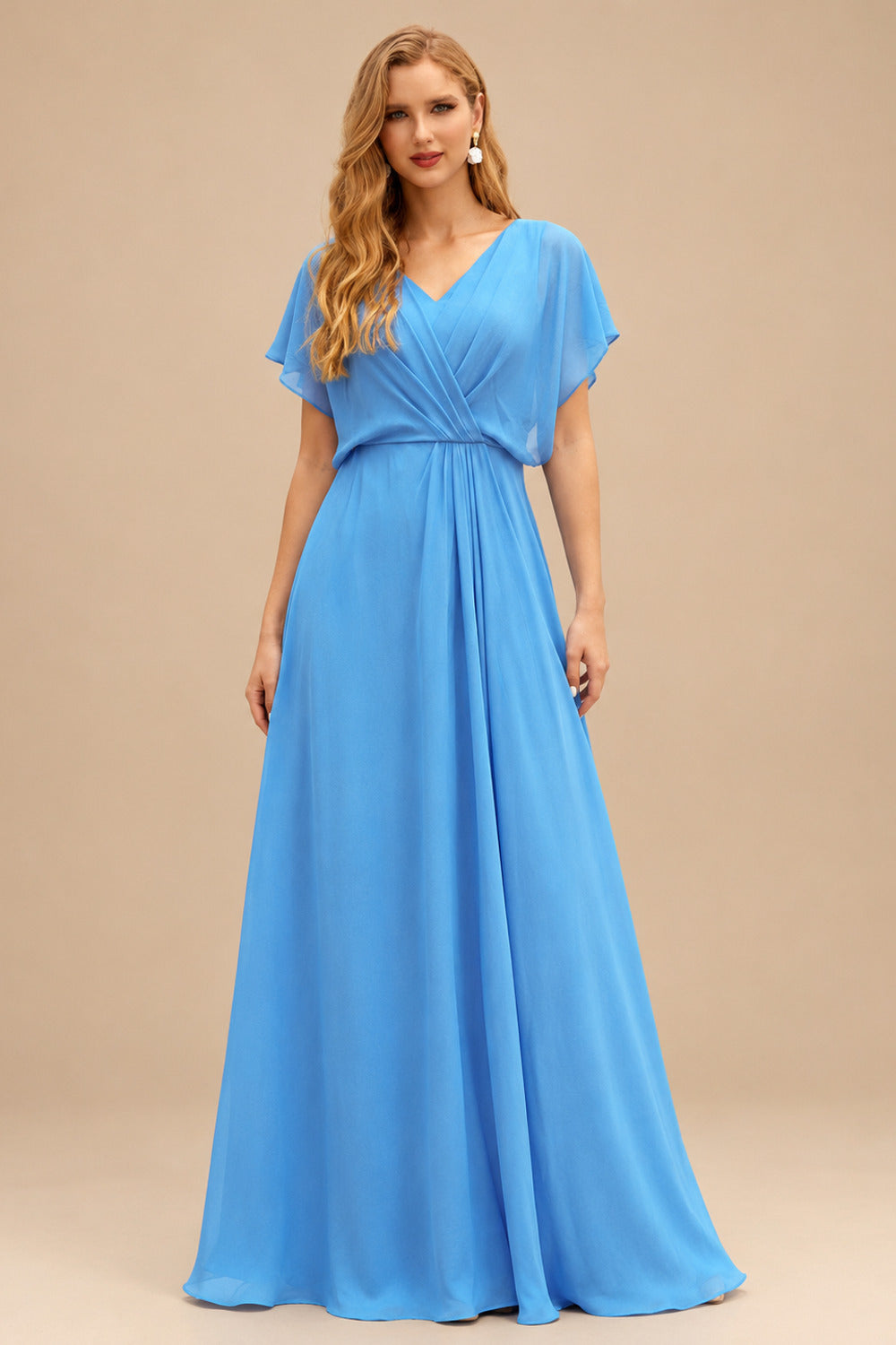 Rutipo Blue A-line Ruched Strapless Hot Fix Corset Chiffon Tiered Ruffle Prom Dress with Slit