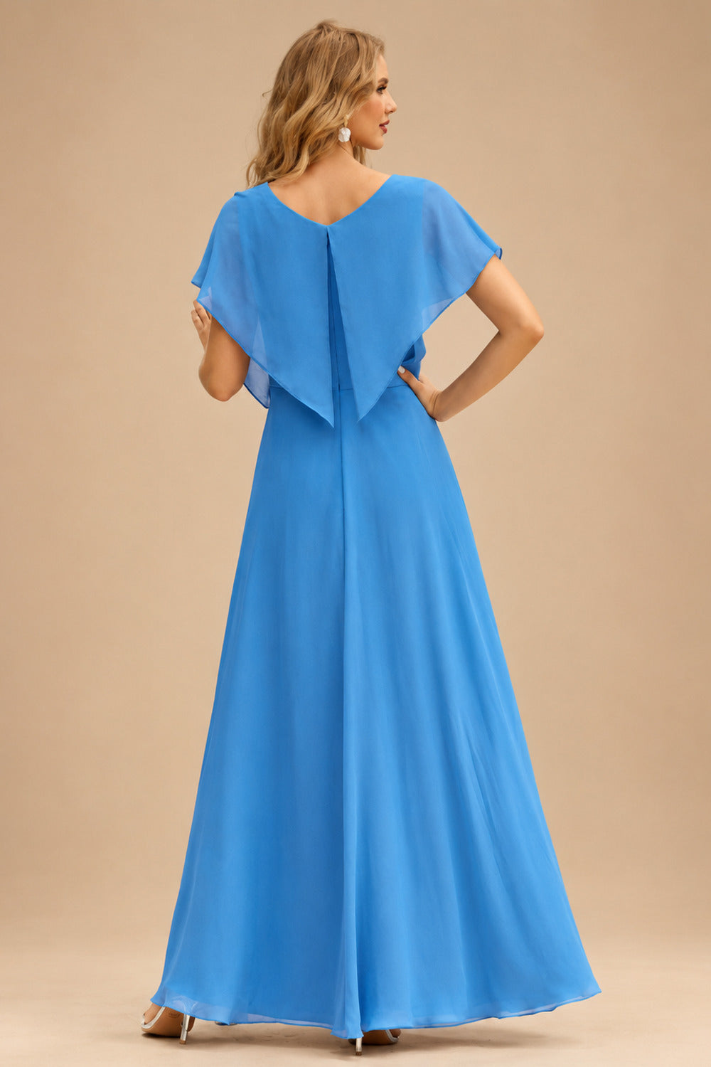Rutipo Ocean Blue A-line Ruched Strapless Hot Fix Corset Chiffon Tiered Ruffle Prom Dress with Slit