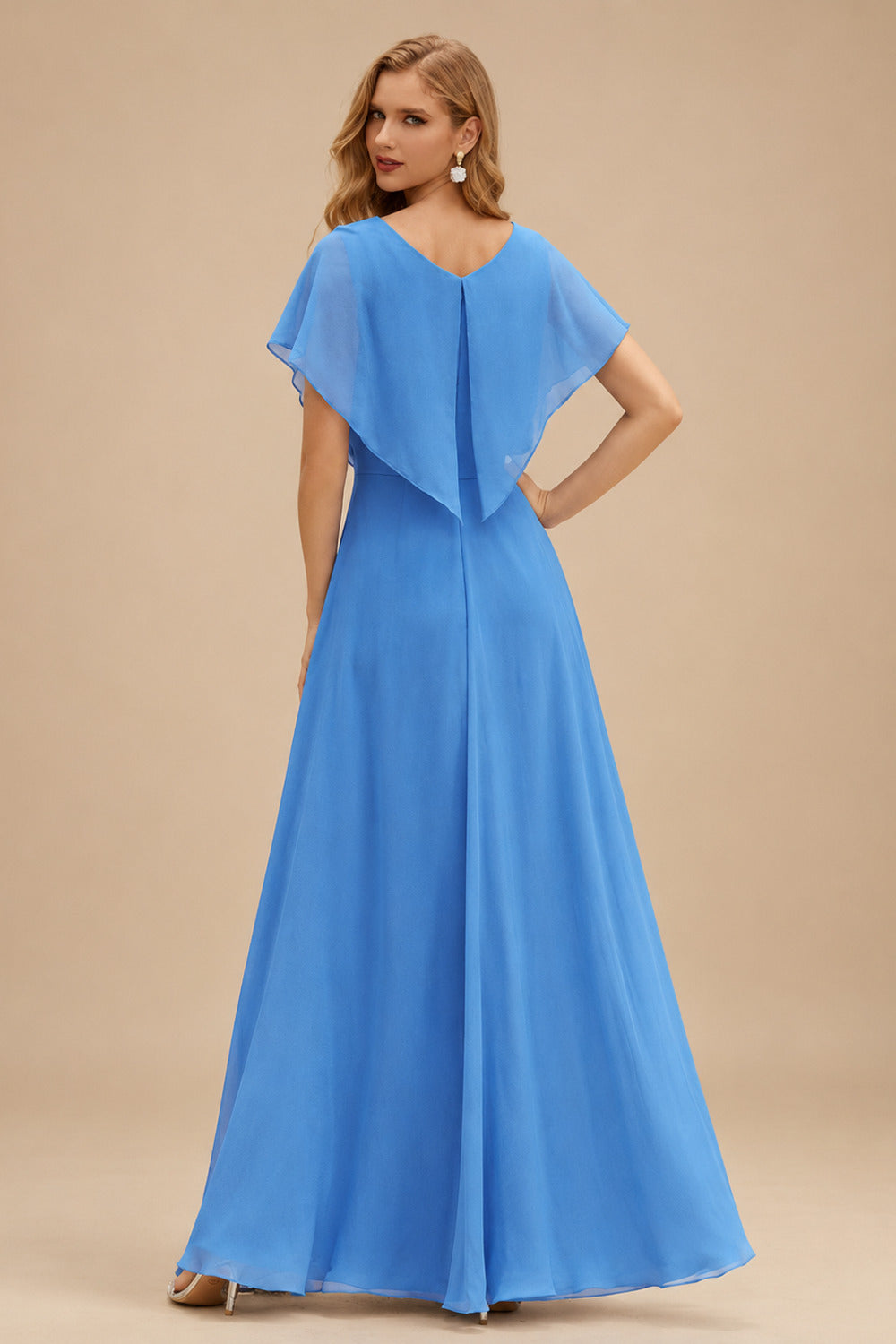 Rutipo Ocean Blue A-line Ruched Strapless Hot Fix Corset Chiffon Tiered Ruffle Prom Dress with Slit