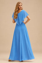 Rutipo Ocean Blue A-line Ruched Strapless Hot Fix Corset Chiffon Tiered Ruffle Prom Dress with Slit