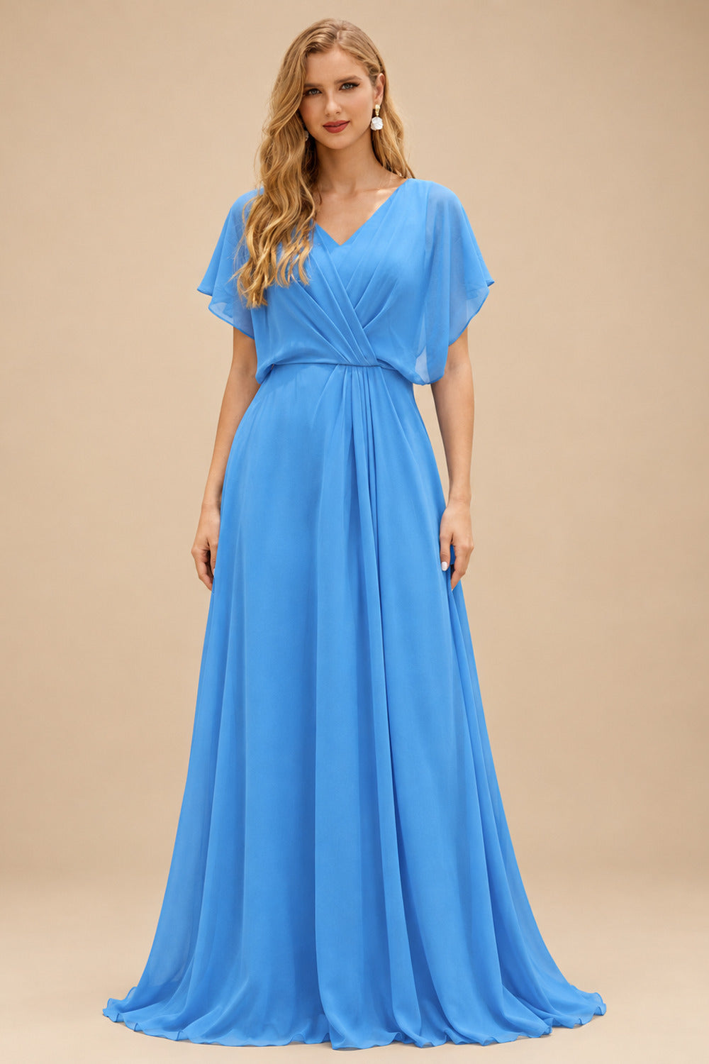 Rutipo Ocean Blue A-line Ruched Strapless Hot Fix Corset Chiffon Tiered Ruffle Prom Dress with Slit