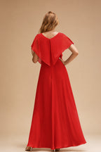 Rutipo Red A-line Ruched Strapless Hot Fix Corset Chiffon Tiered Ruffle Prom Dress with Slit