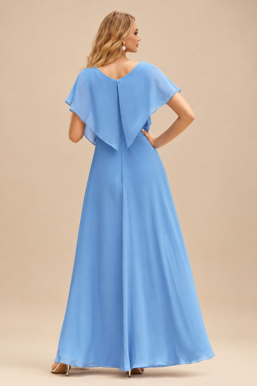 Rutipo Sky Blue A-line Ruched Strapless Hot Fix Corset Chiffon Tiered Ruffle Prom Dress with Slit