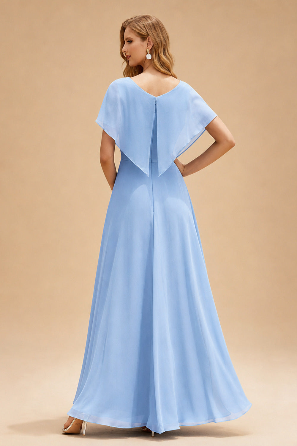 Rutipo Sky Blue A-line Ruched Strapless Hot Fix Corset Chiffon Tiered Ruffle Prom Dress with Slit