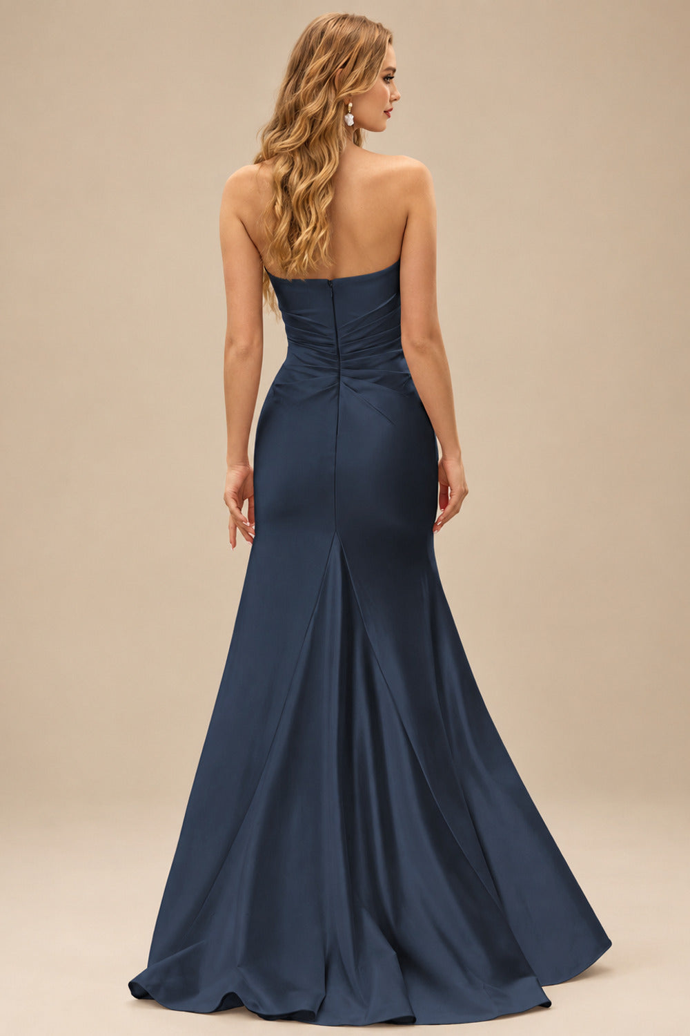 Rutipo Dark Navy Mermaid Strapless Mermaid Evening Prom Dress with Ruffle Slit