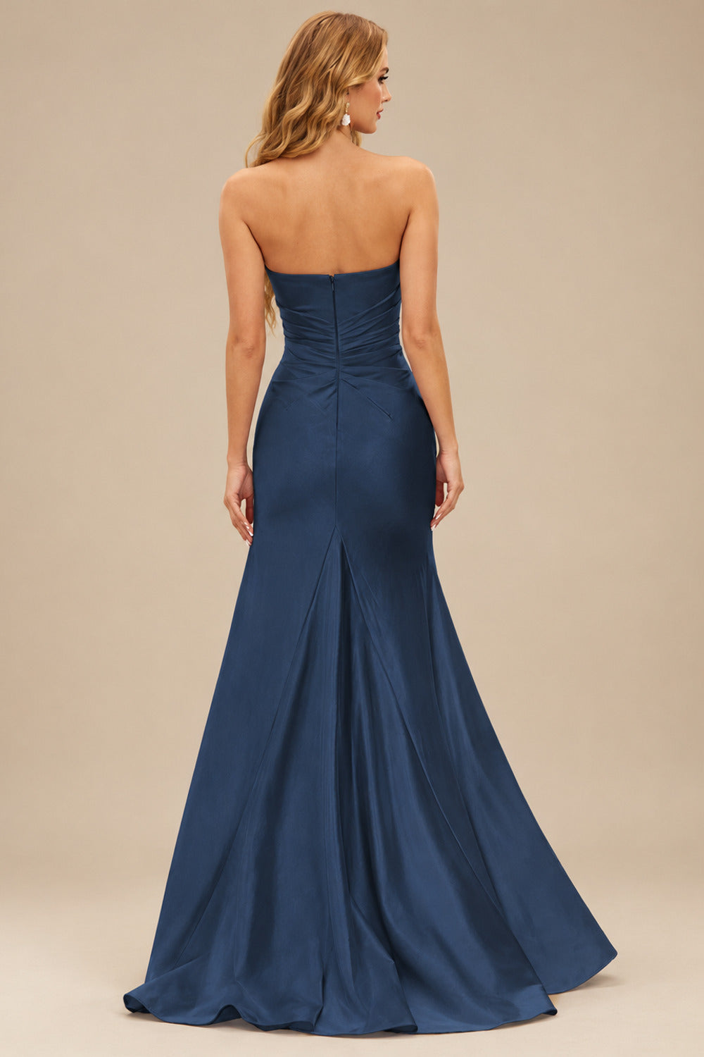 Rutipo Dark Navy Mermaid Strapless Mermaid Evening Prom Dress with Ruffle Slit