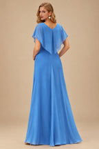 Rutipo Ocean Blue Mermaid Cowl V Neck Beaded Corset Prom Dress with Spaghetti Straps Slit