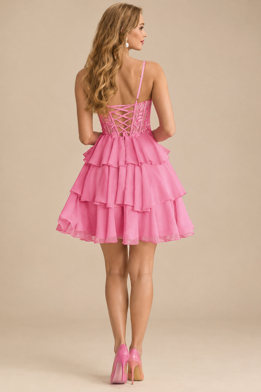 Rutipo Azalea A-line Beaded Corset Layered Ruffle Chiffon Mini Homecoming Dress
