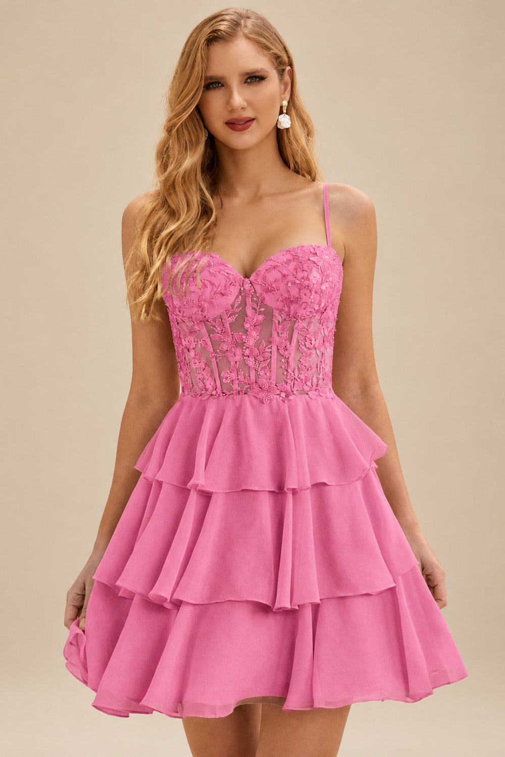 Rutipo Azalea A-line Beaded Corset Layered Ruffle Chiffon Mini Homecoming Dress
