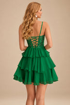 Rutipo Emerald A-line Beaded Corset Layered Ruffle Chiffon Mini Homecoming Dress