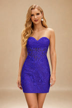 Rutipo Regency Sheath Strapless Ruched Corset Floral Lace Mini Homecoming Dress