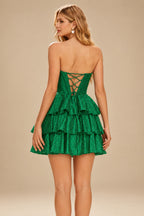 Rutipo Emerald A-line Sparkly Strapless Ruched Corset Ruffle Homecoming Dress