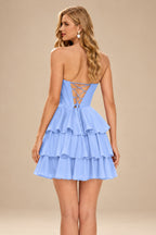Rutipo Lavender A-line Sparkly Strapless Ruched Corset Ruffle Homecoming Dress