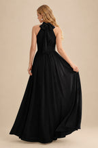 Rutipo Black High Neck Chiffon Bridesmaid Dresses With Bow