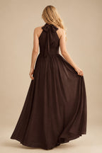 Rutipo Chocolate High Neck Chiffon Bridesmaid Dresses With Bow