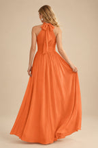 Rutipo Orange High Neck Chiffon Bridesmaid Dresses With Bow
