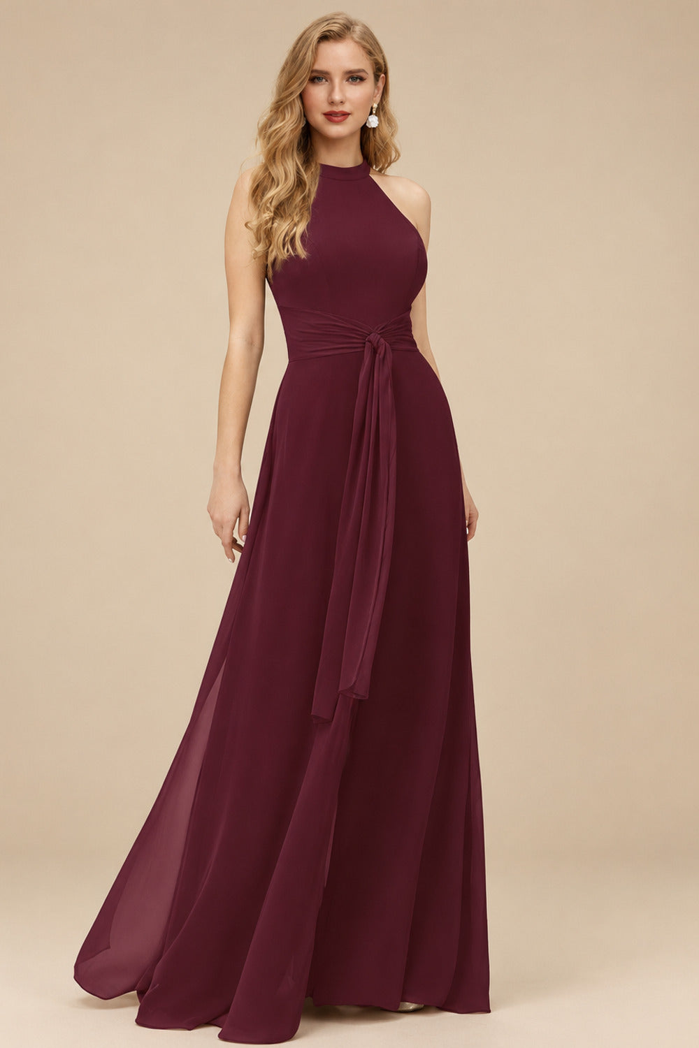 Rutipo Cabernet Jumpsuit/Pantsuit High Neck Bridesmaid Dresses With Cascading Ruffles