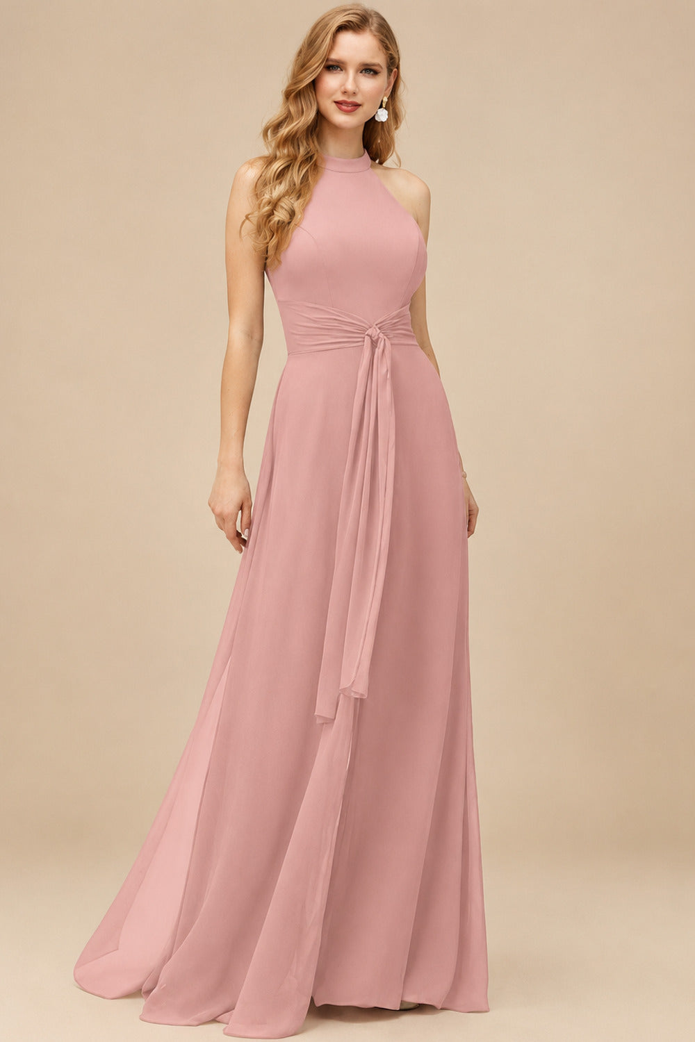Rutipo Dusty Rose Jumpsuit/Pantsuit High Neck Bridesmaid Dresses With Cascading Ruffles