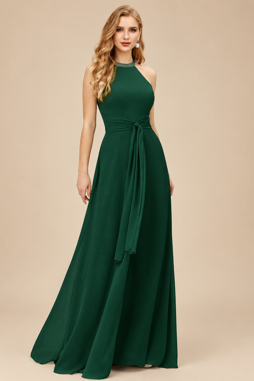 Rutipo Emerald Jumpsuit/Pantsuit High Neck Bridesmaid Dresses With Cascading Ruffles