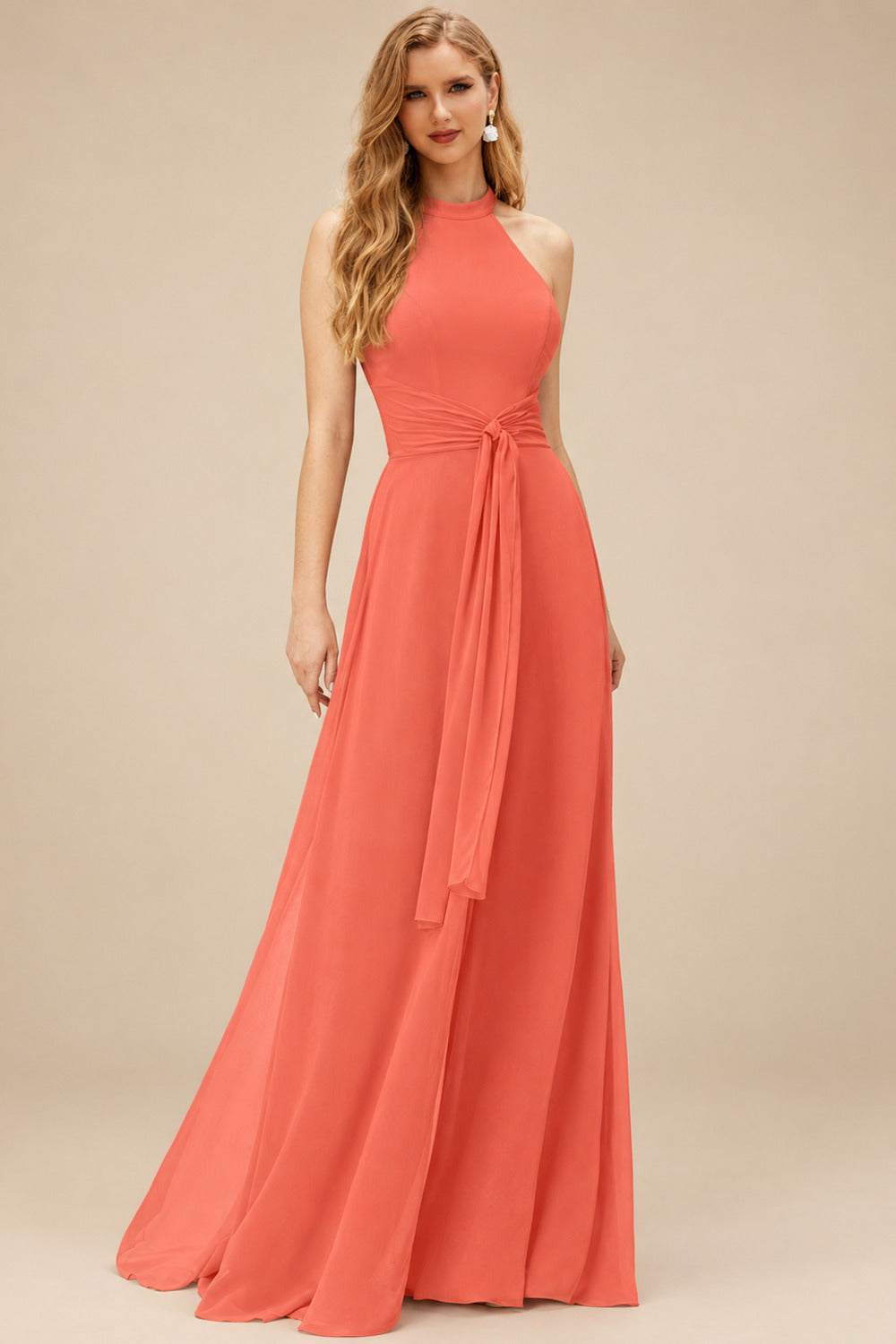 Rutipo Papaya Jumpsuit/Pantsuit High Neck Bridesmaid Dresses With Cascading Ruffles