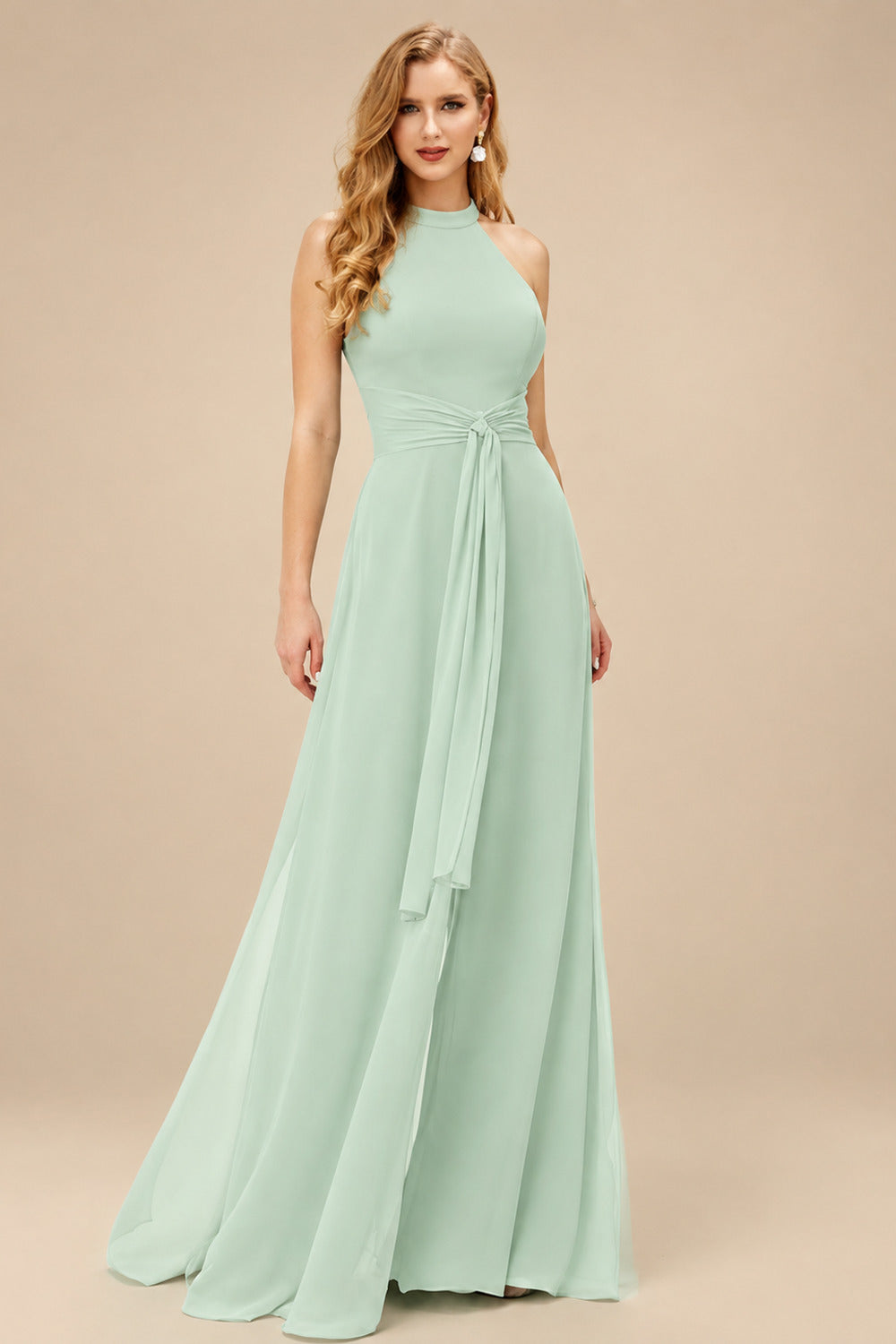 Rutipo Sage Green Jumpsuit/Pantsuit High Neck Bridesmaid Dresses With Cascading Ruffles