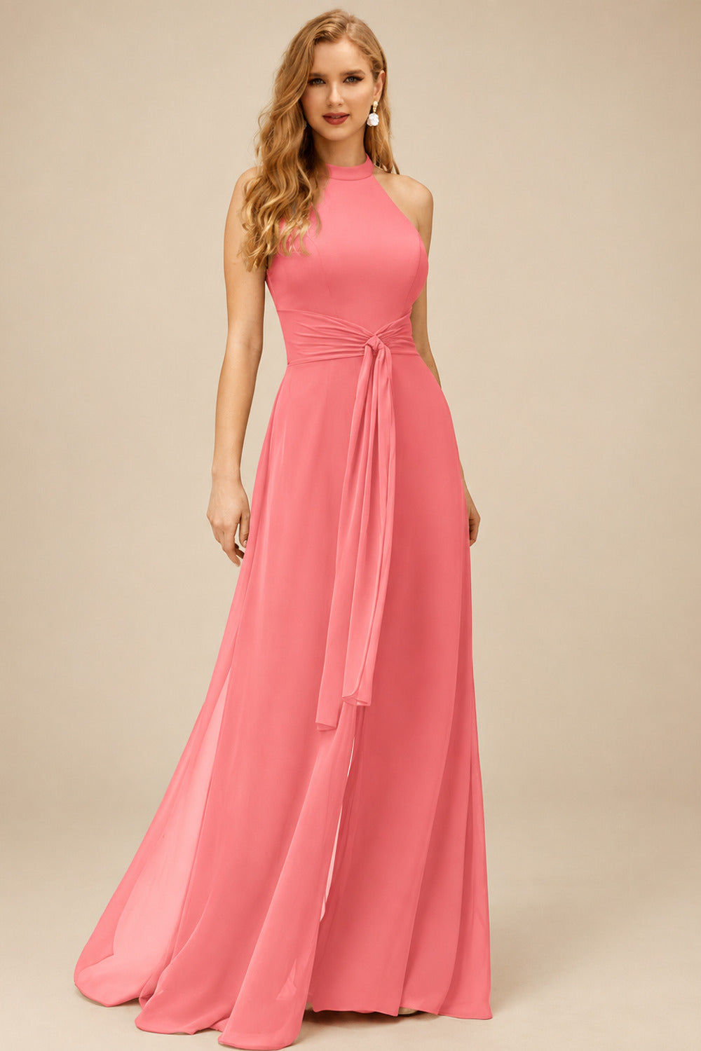 Rutipo Watermelon Jumpsuit/Pantsuit High Neck Bridesmaid Dresses With Cascading Ruffles