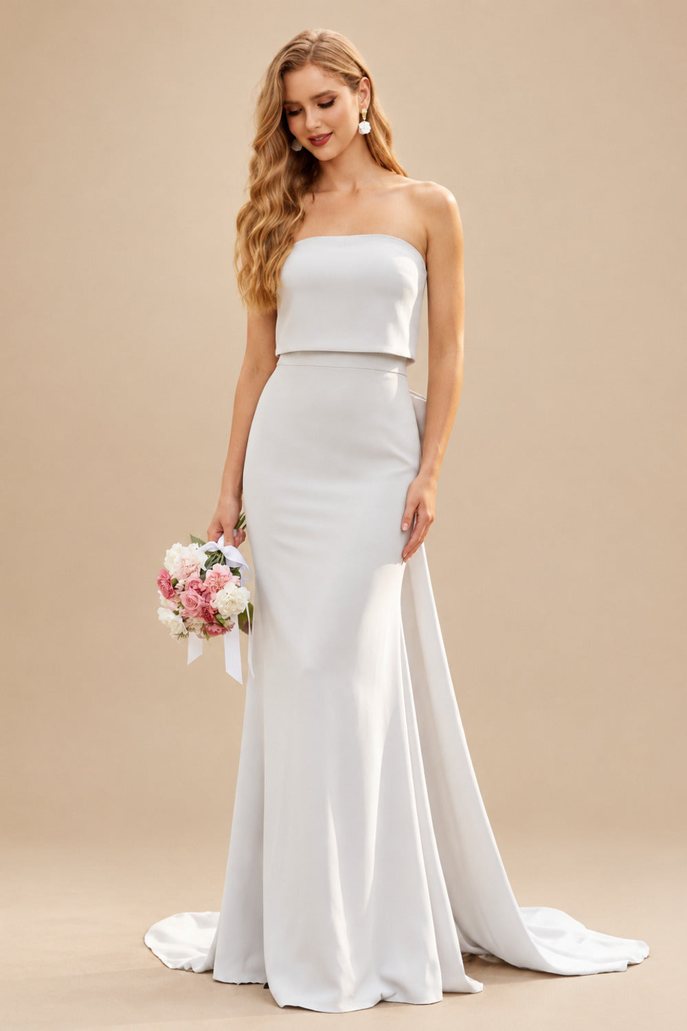 Rutipo As Picture Open Back Strapless Sheath/Column Bridesmaid Dresses With Bow