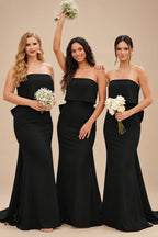 Rutipo Black Open Back Strapless Sheath/Column Bridesmaid Dresses With Bow