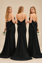 Rutipo Black Open Back Strapless Sheath/Column Bridesmaid Dresses With Bow