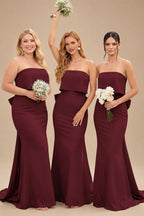 Rutipo Burgundy Open Back Strapless Sheath/Column Bridesmaid Dresses With Bow