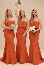 Rutipo Burnt Orange Open Back Strapless Sheath/Column Bridesmaid Dresses With Bow
