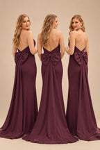 Rutipo Cabernet Open Back Strapless Sheath/Column Bridesmaid Dresses With Bow